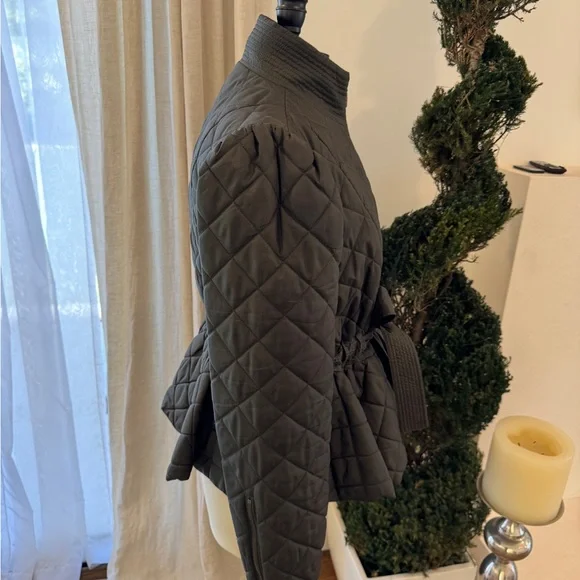 Marie Oliver Olive-colored Quilted Puffer Jacket with Peplum - Size 1 (Large/XL) - Picture 5 of 15
